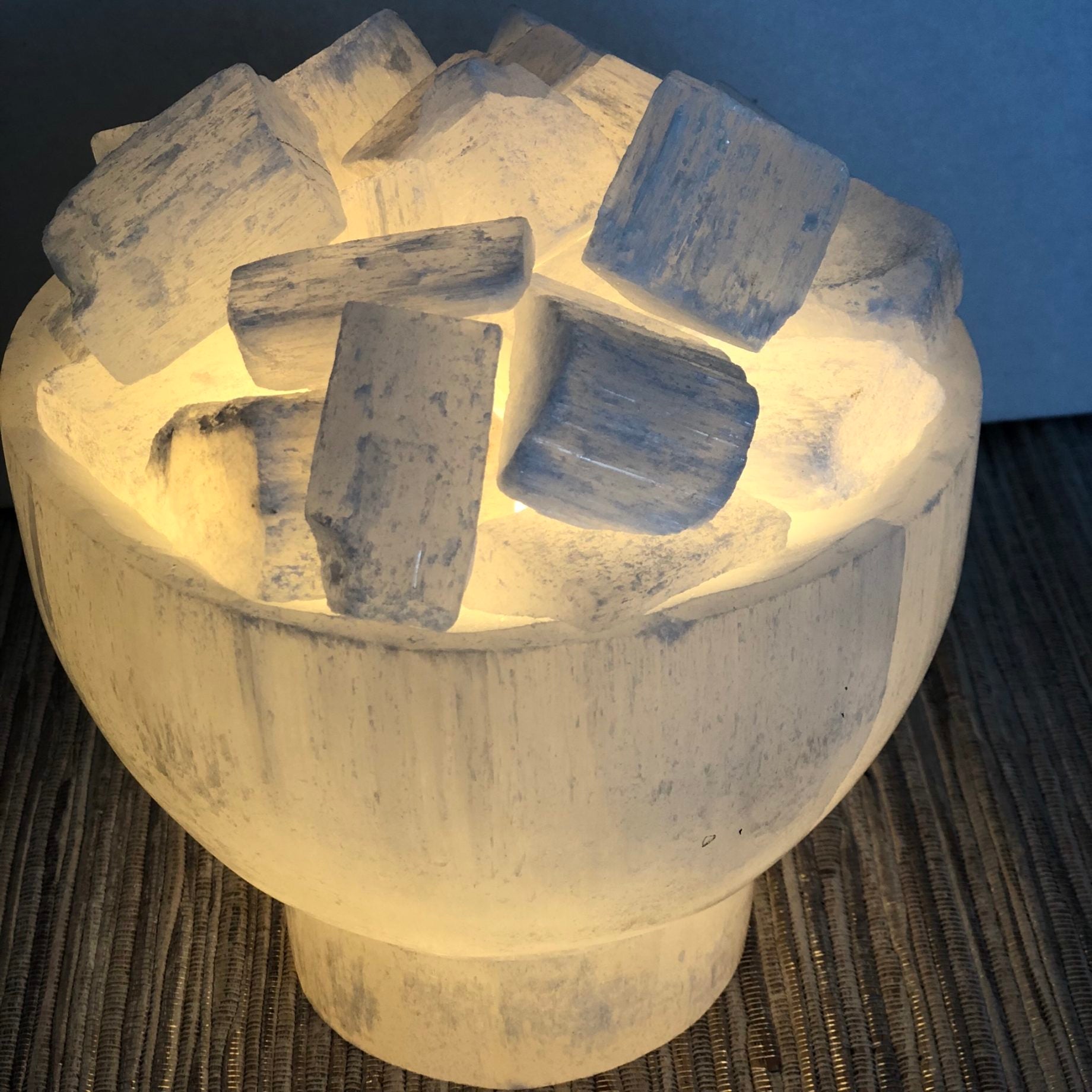 Selenite Firebowl Lamp Chunks Rocks Natural Raw Crystal