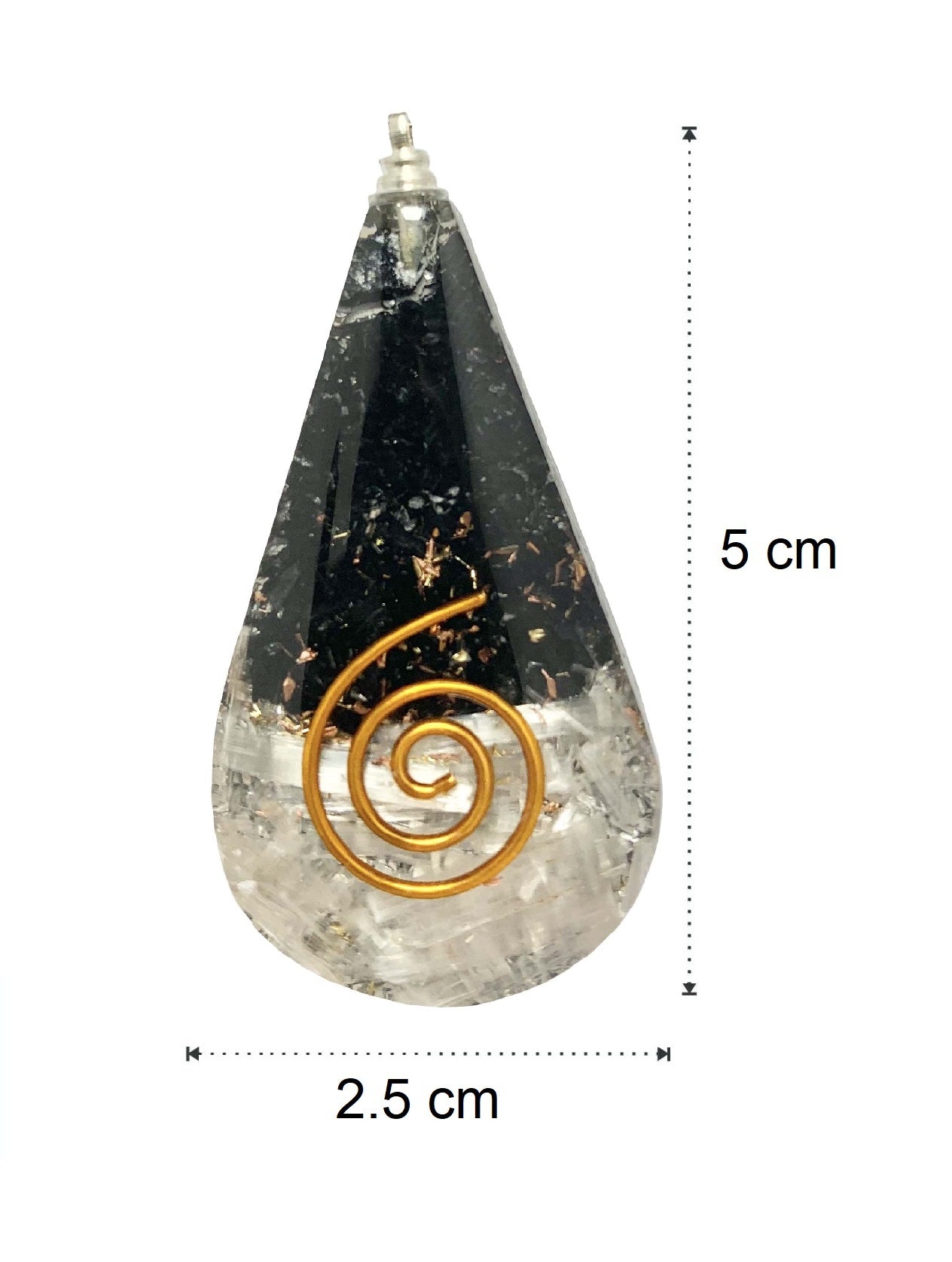 Black Tourmaline Selenite Copper Coil Tear Drop Orgonite Pendant