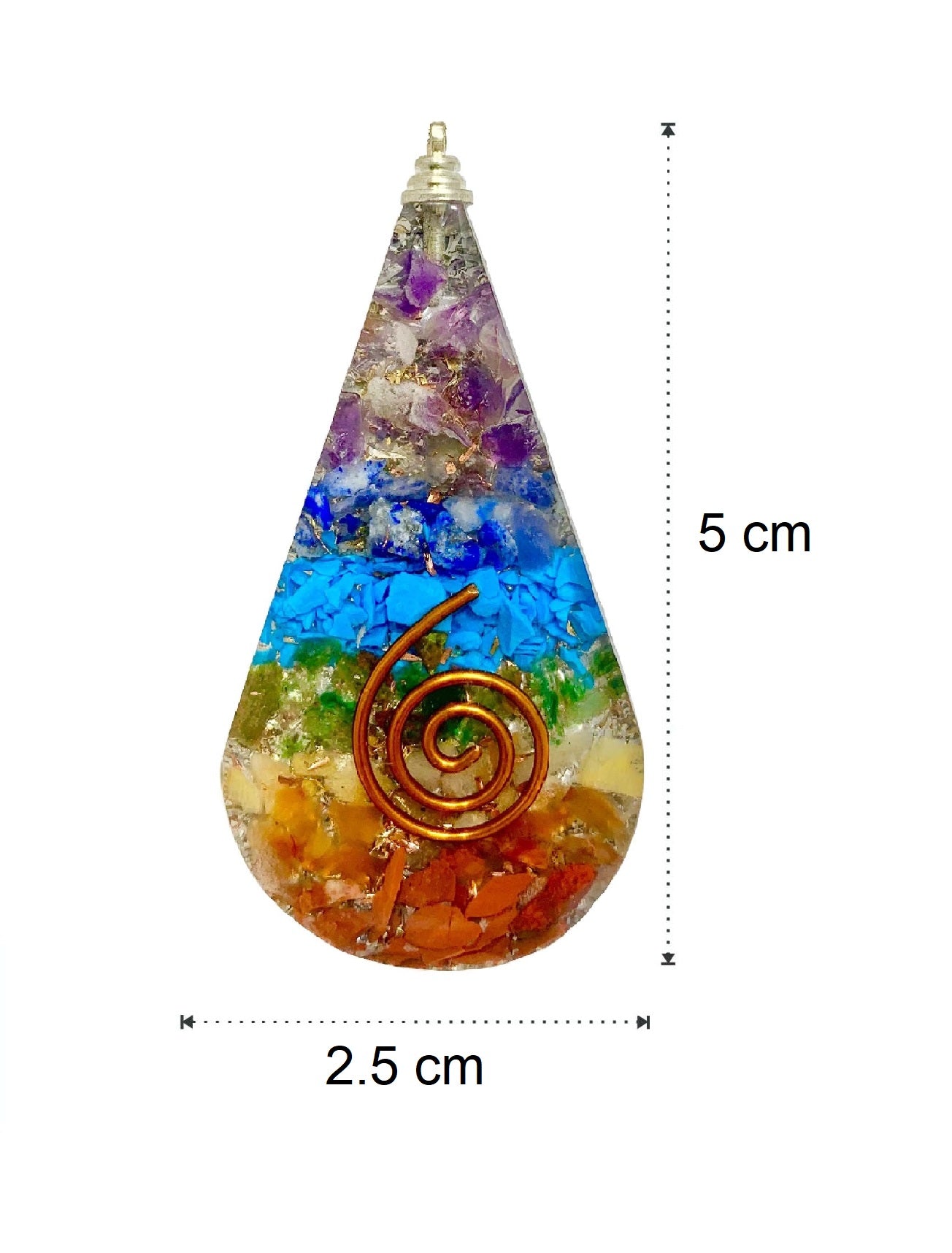 7 Chakras Copper Coil Tear Drop Orgonite Pendant