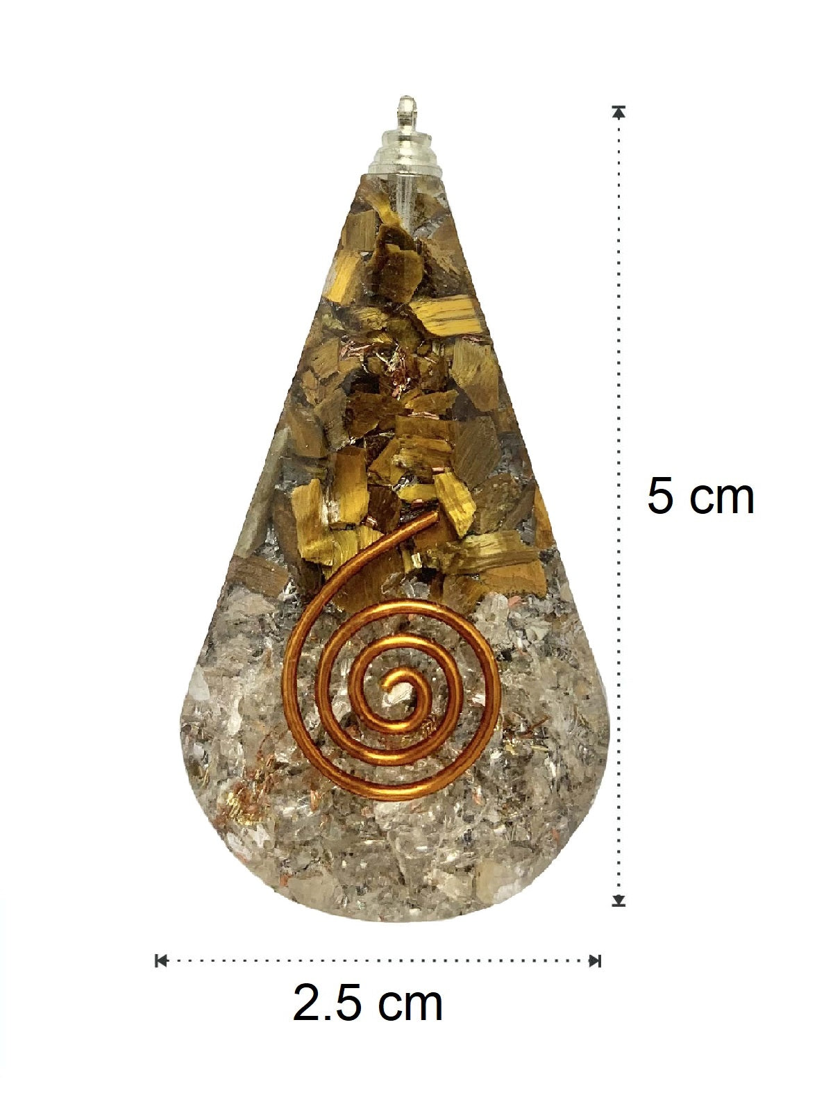 Tiger Eye Clear Quartz Copper Coil Tear Drop Orgonite Pendant