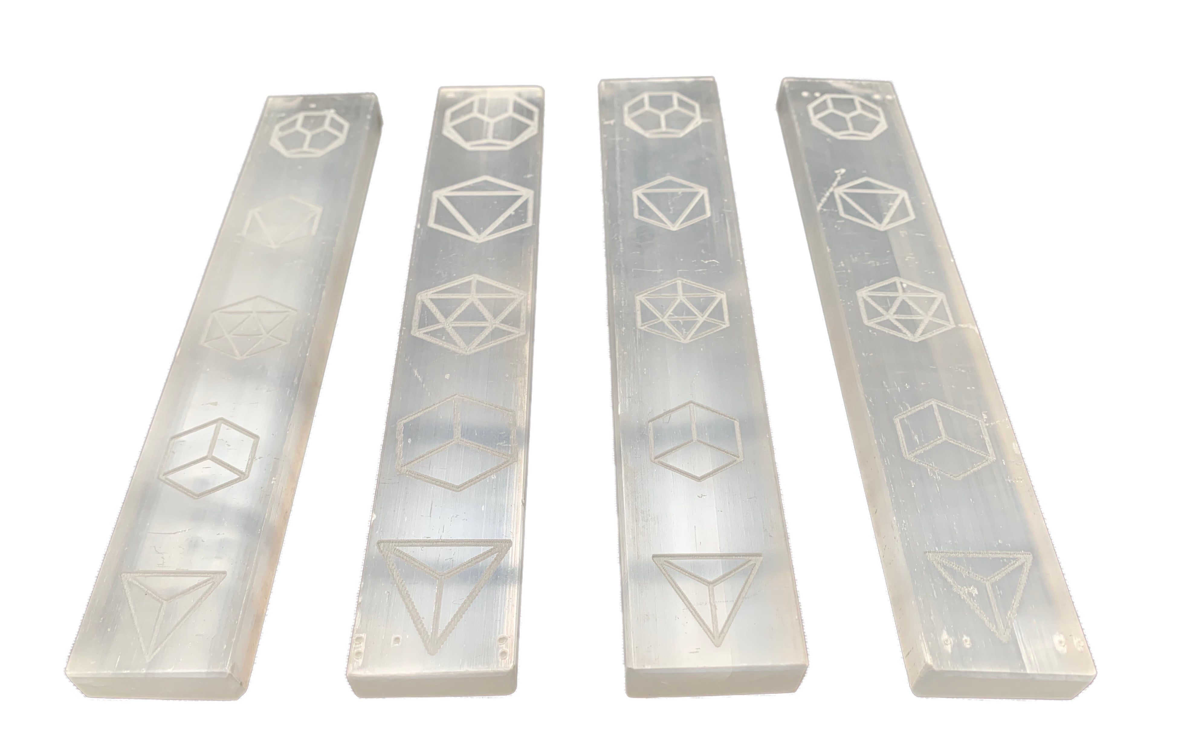 Platonic Solids Selenite Crystal Charging Plate Set