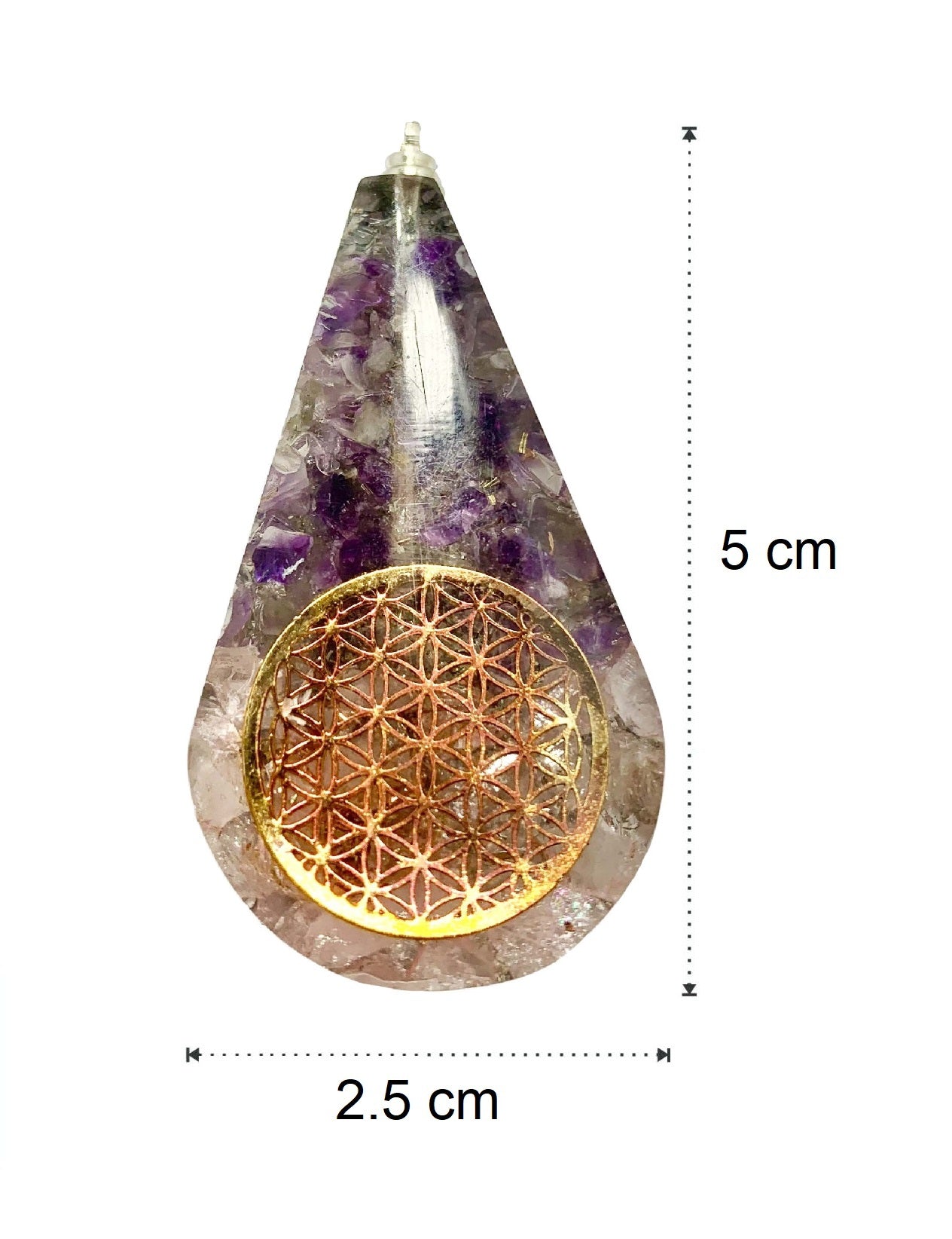 Amethyst Rose Quartz Flower of Life Tear Drop Orgonite Pendant