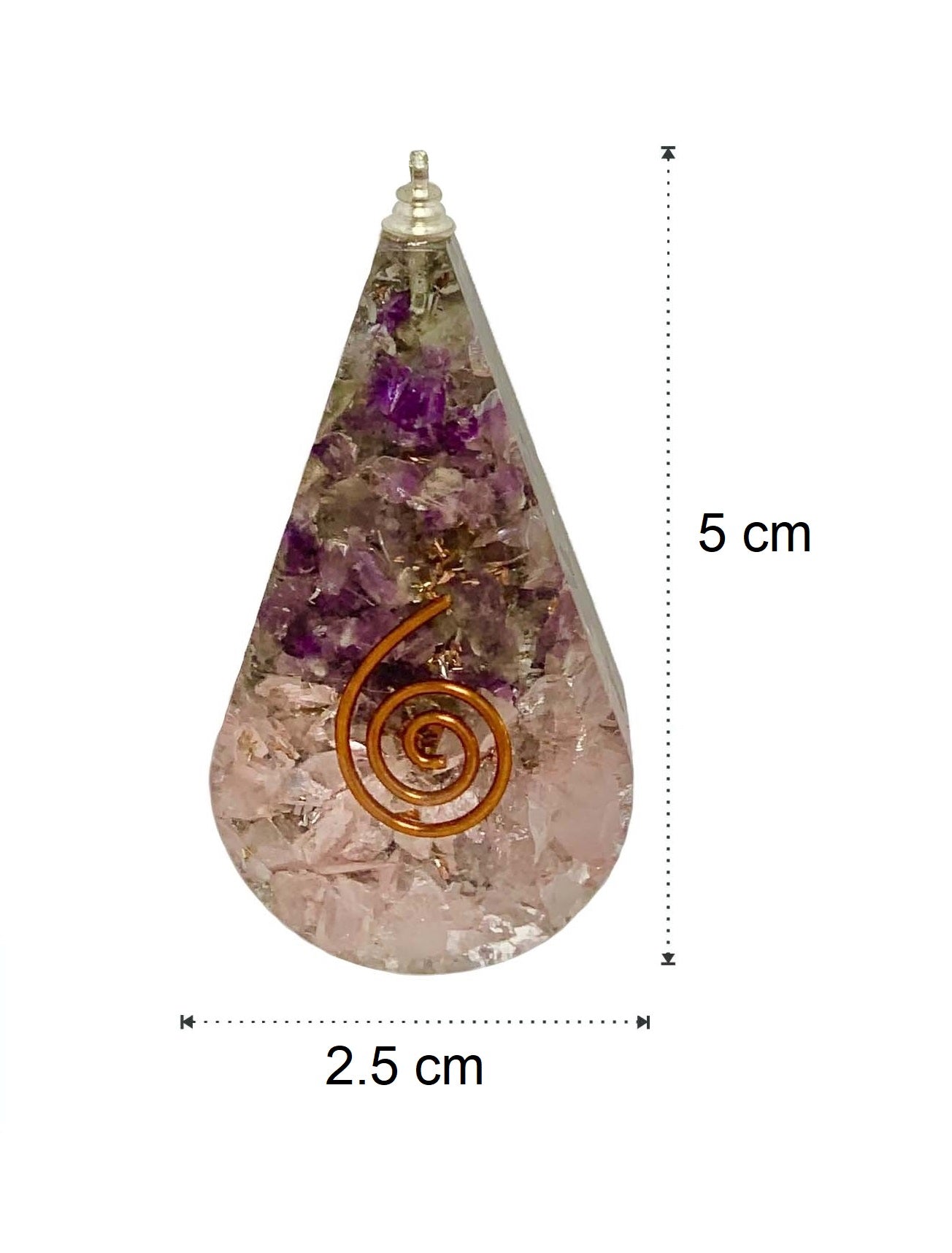 Amethyst Rose Quartz Copper Coil Tear Drop Orgonite Pendant