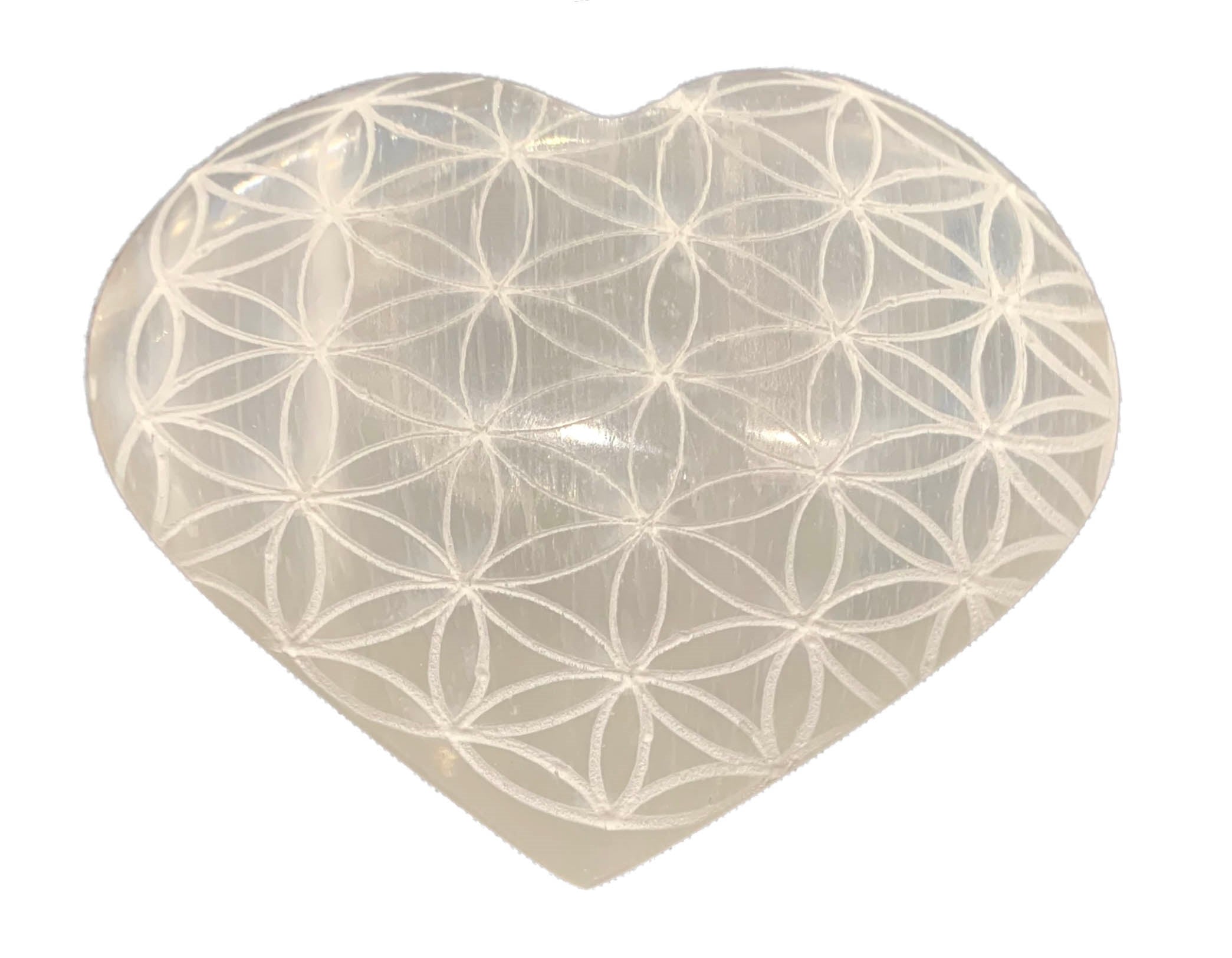 Flower of Life Selenite Puffy Heart