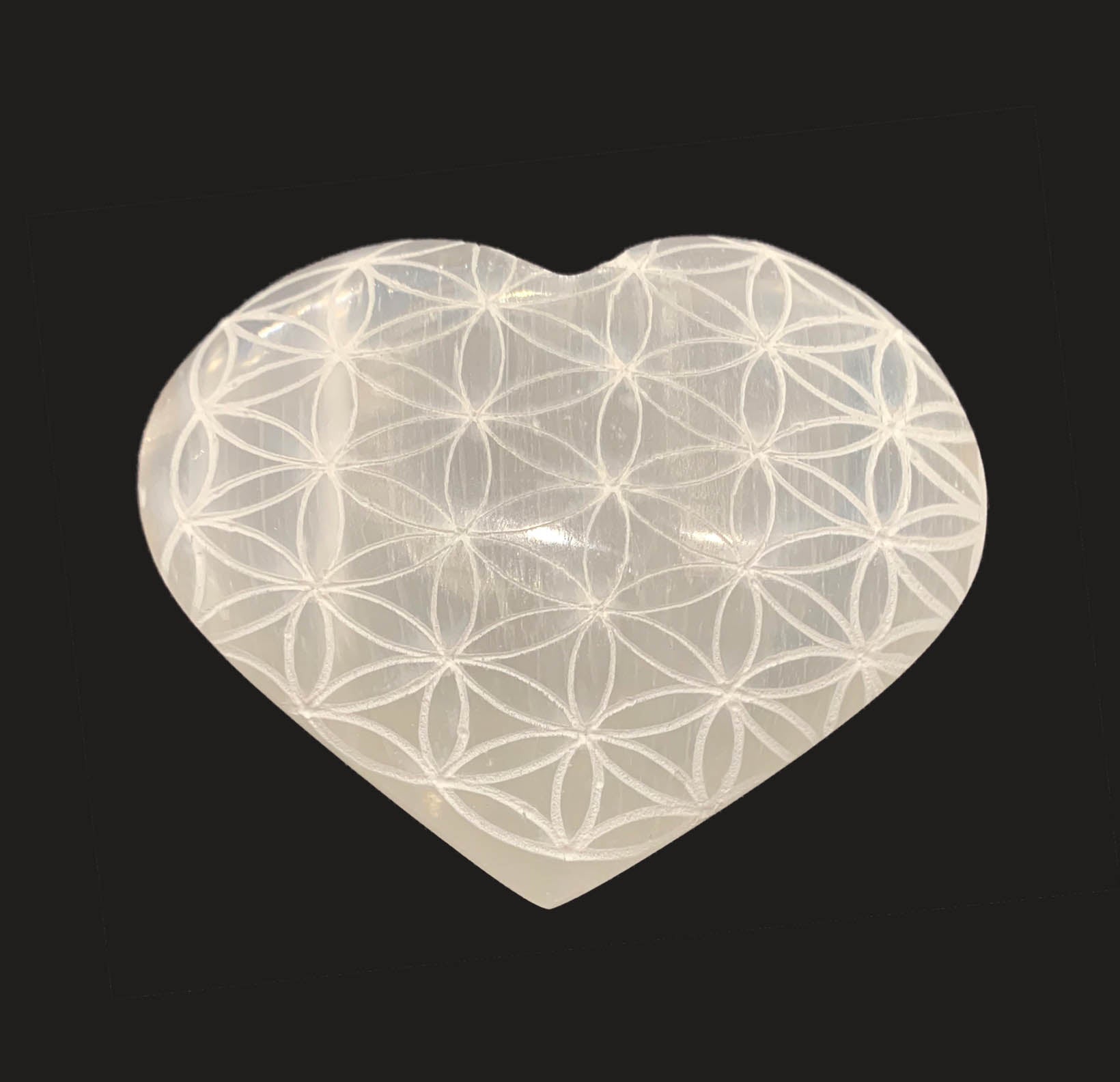 Flower of Life Selenite Puffy Heart