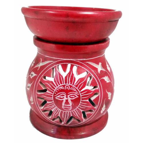 Red Sun Carved Soapstone Oil Burner 9cm