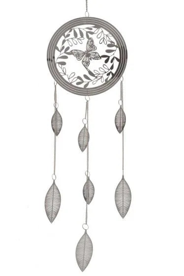 Silver Wind Chime 7 Small Leaves Hanging Decoration - Butterfly
