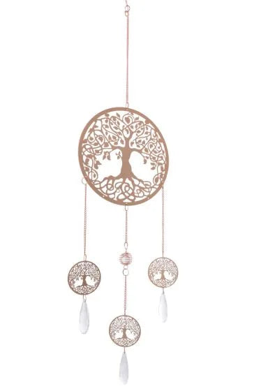 Rose Gold Spiral Wind Chime Hanging Crystal Charm - Tree of Life