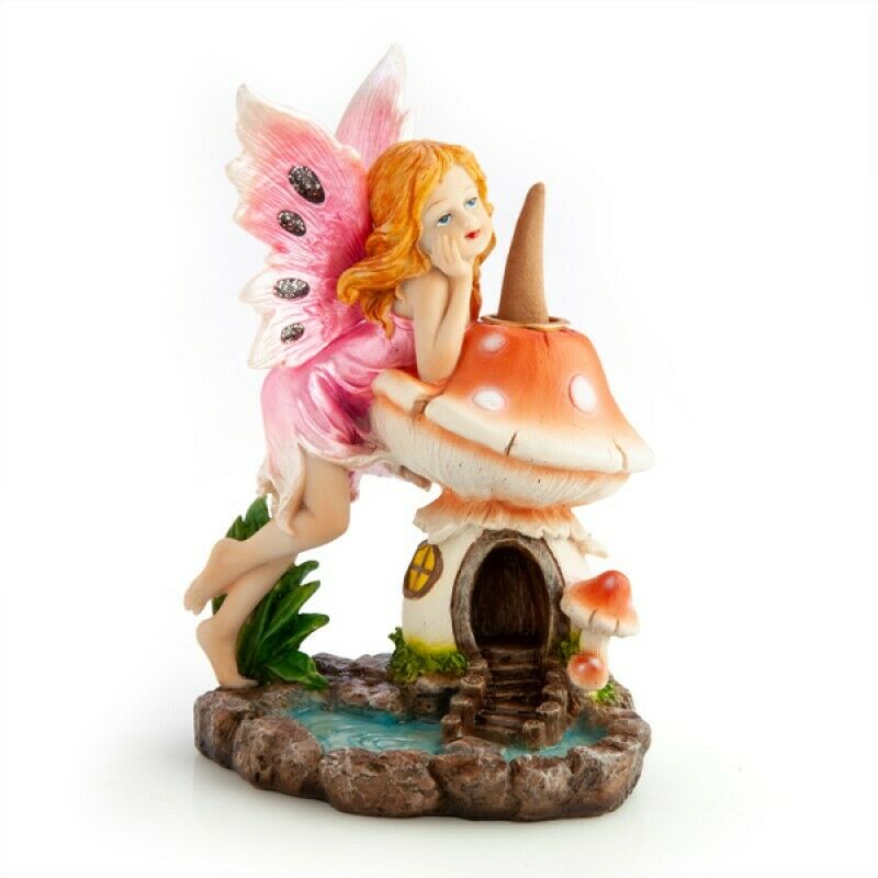 Fairy Mushroom House  Blackflow Smoke Incense Burner Cones Holder