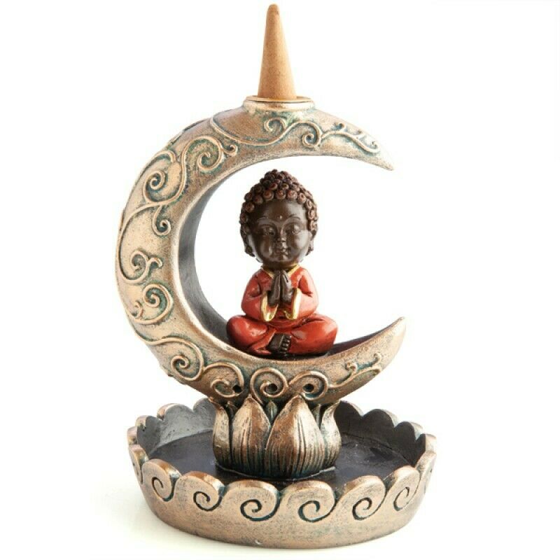 Baby buddha on the Moon Blackflow Smoke Incense Burner Cones Holder
