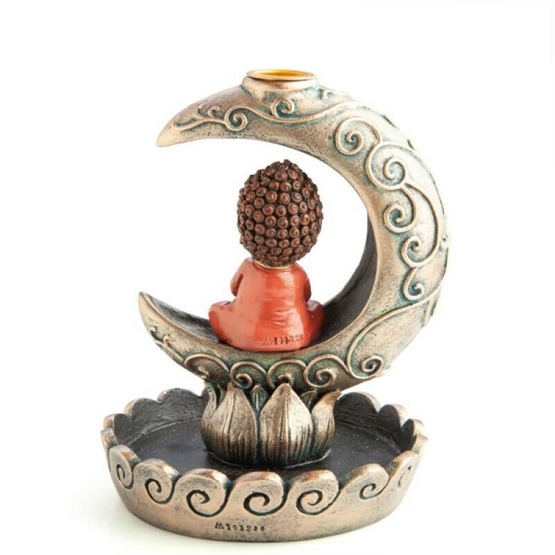 Baby buddha on the Moon Blackflow Smoke Incense Burner Cones Holder