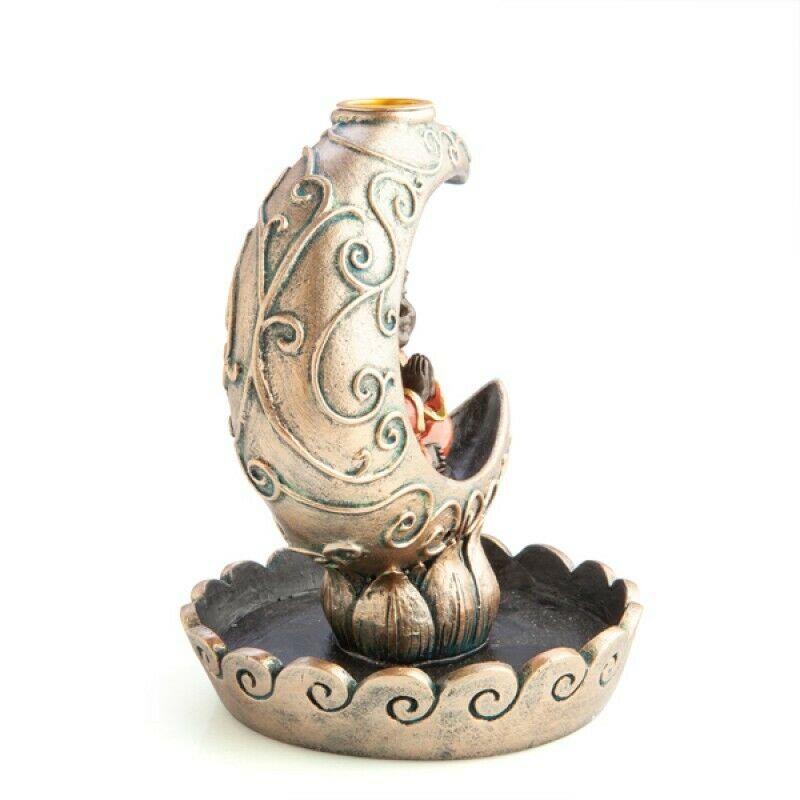 Baby buddha on the Moon Blackflow Smoke Incense Burner Cones Holder