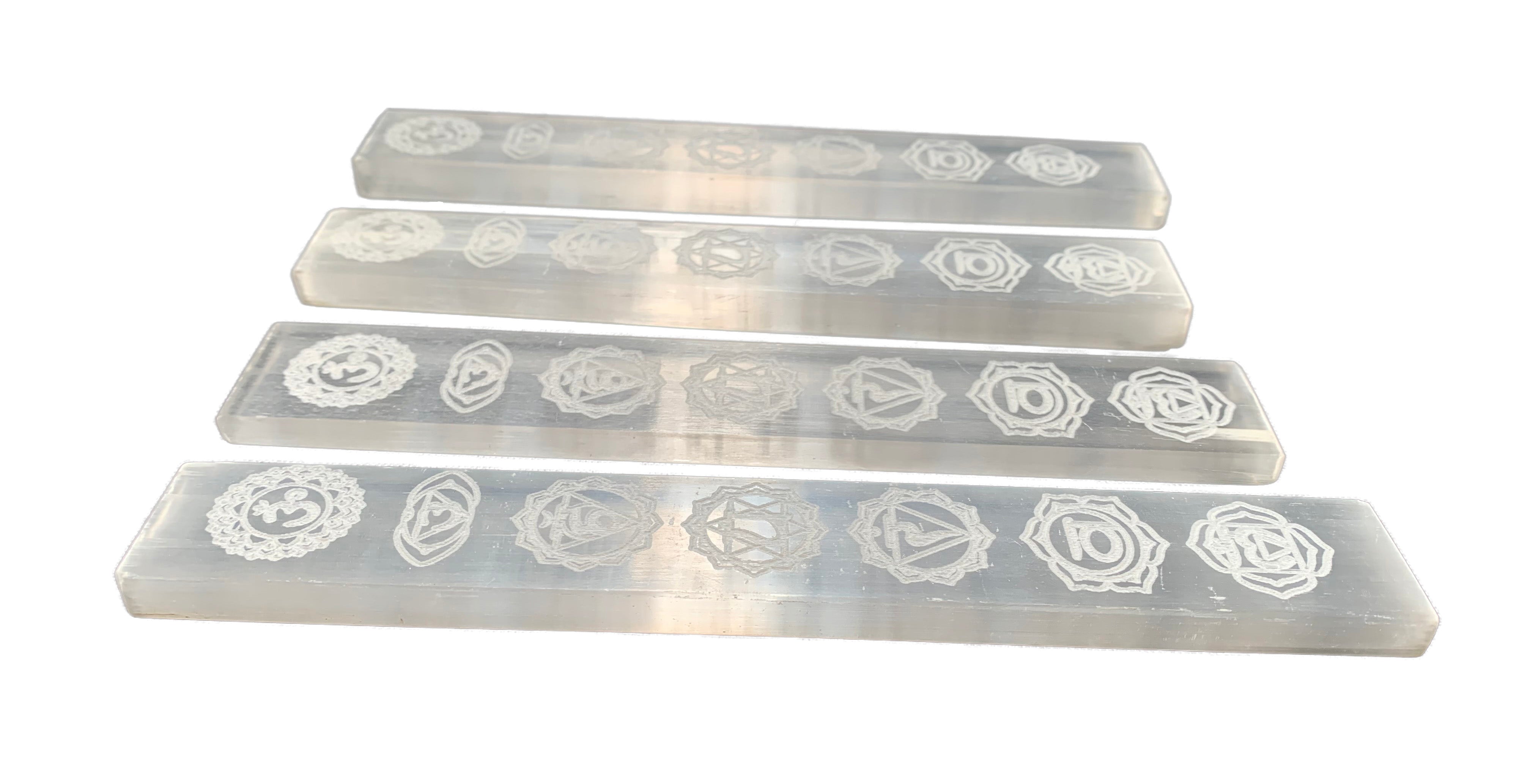 Chakra Symbols Selenite Crystal Charging Plate