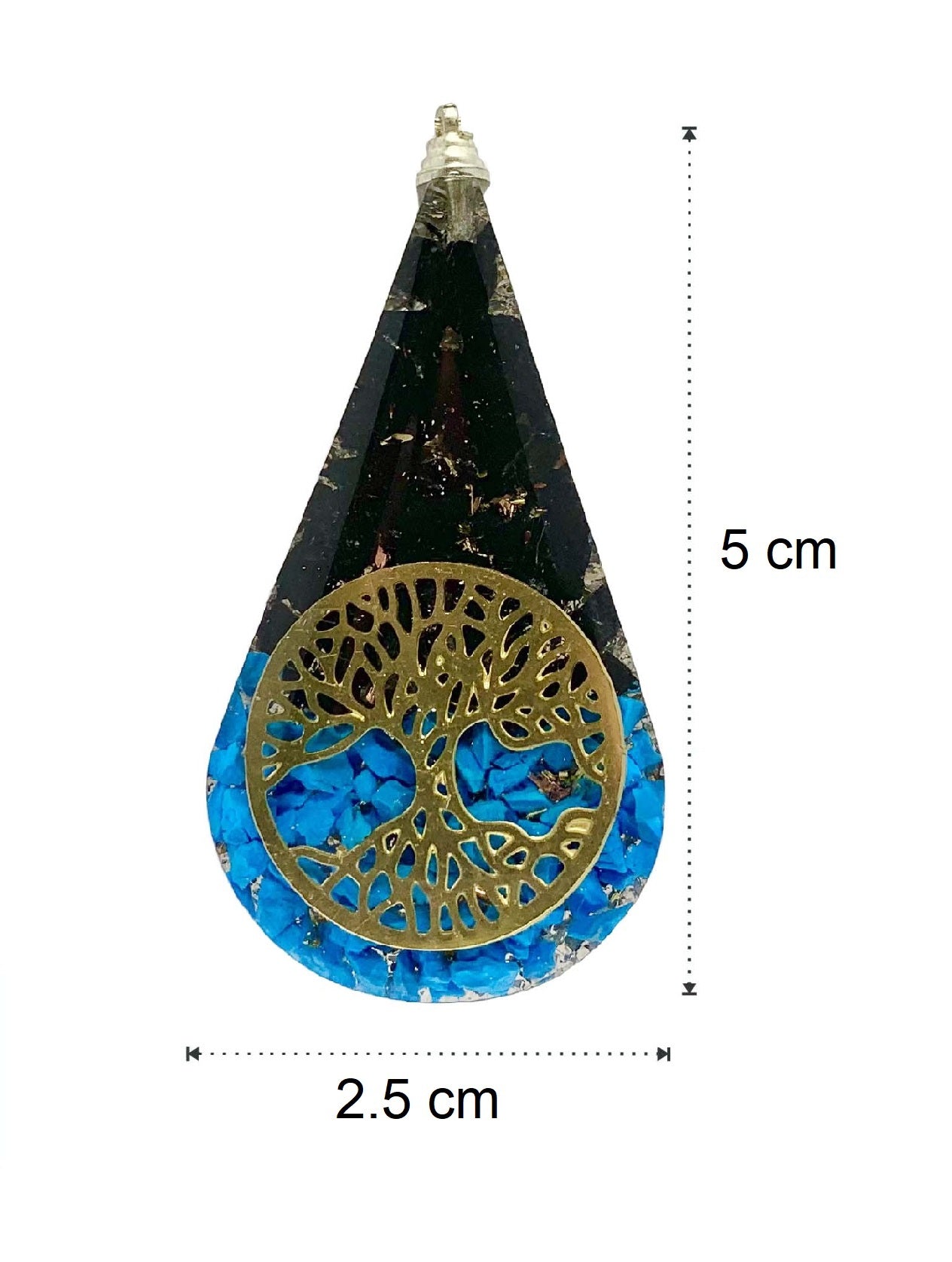 Black Tourmaline Turquoise Tree of Life Tear Drop Orgonite Pendant