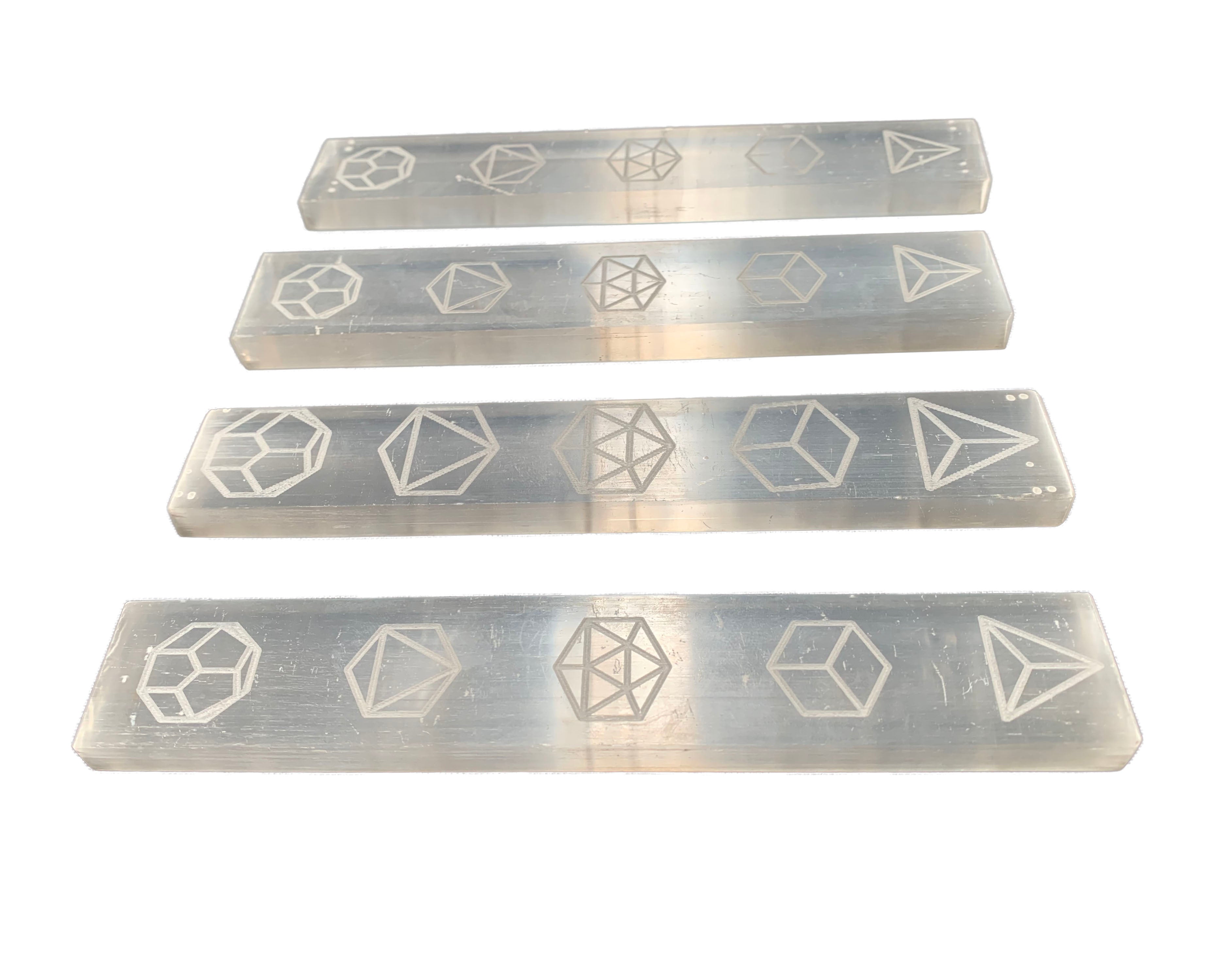 Platonic Solids Selenite Crystal Charging Plate Set