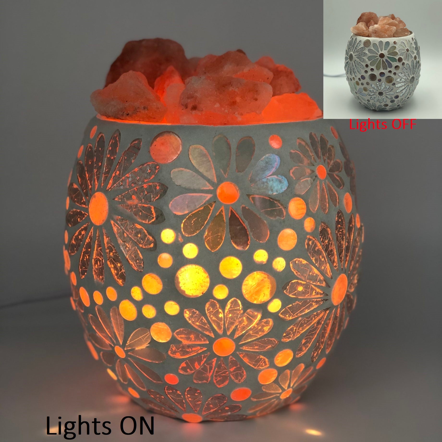 White Flower Glass Mosaic Vase Bowl Himalayan Salt Lamp Natural