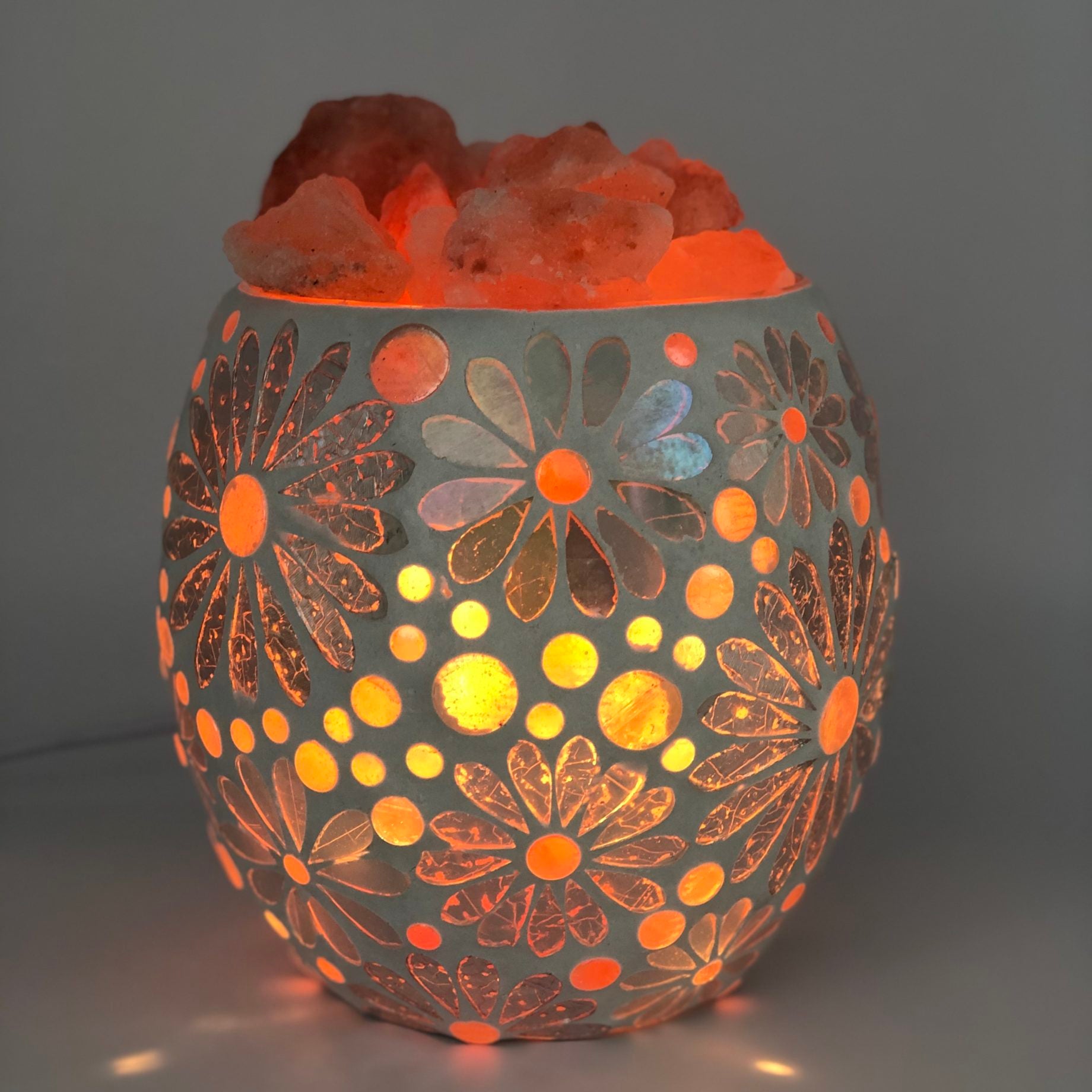 White Flower Glass Mosaic Vase Bowl Himalayan Salt Lamp Natural