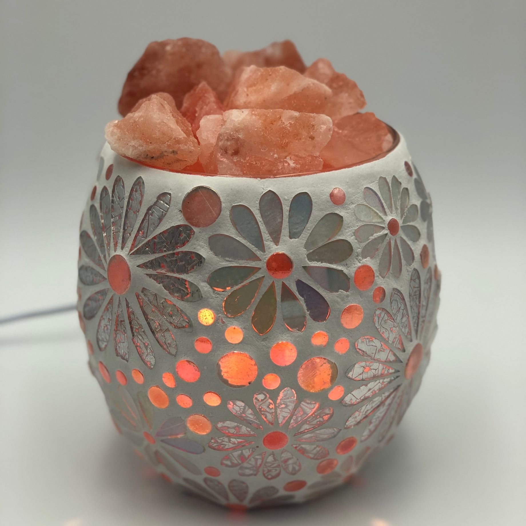 White Flower Glass Mosaic Vase Bowl Himalayan Salt Lamp Natural
