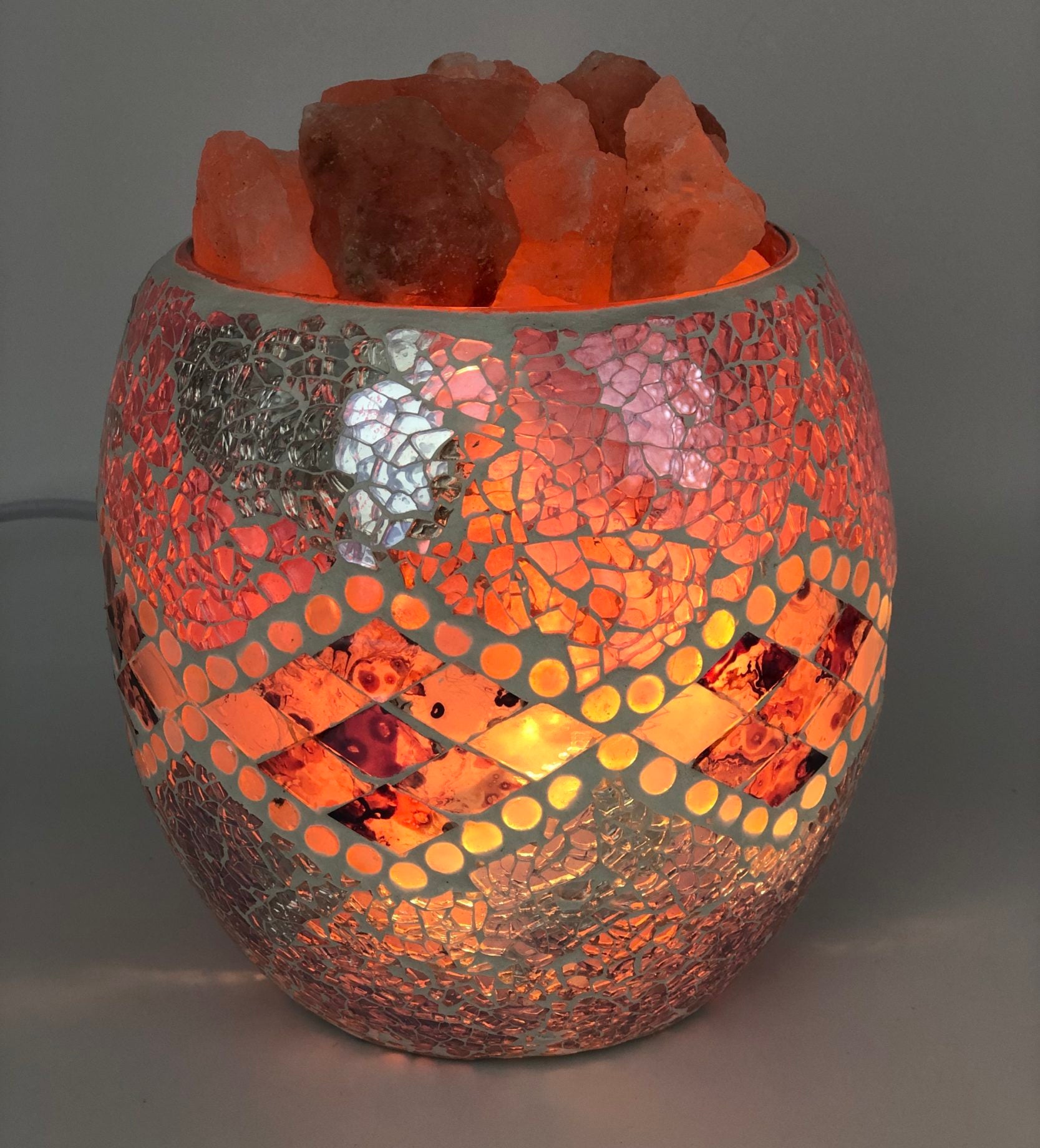 Pink Aztec Glass Mosaic Vase Bowl Himalayan Salt Lamp Natural