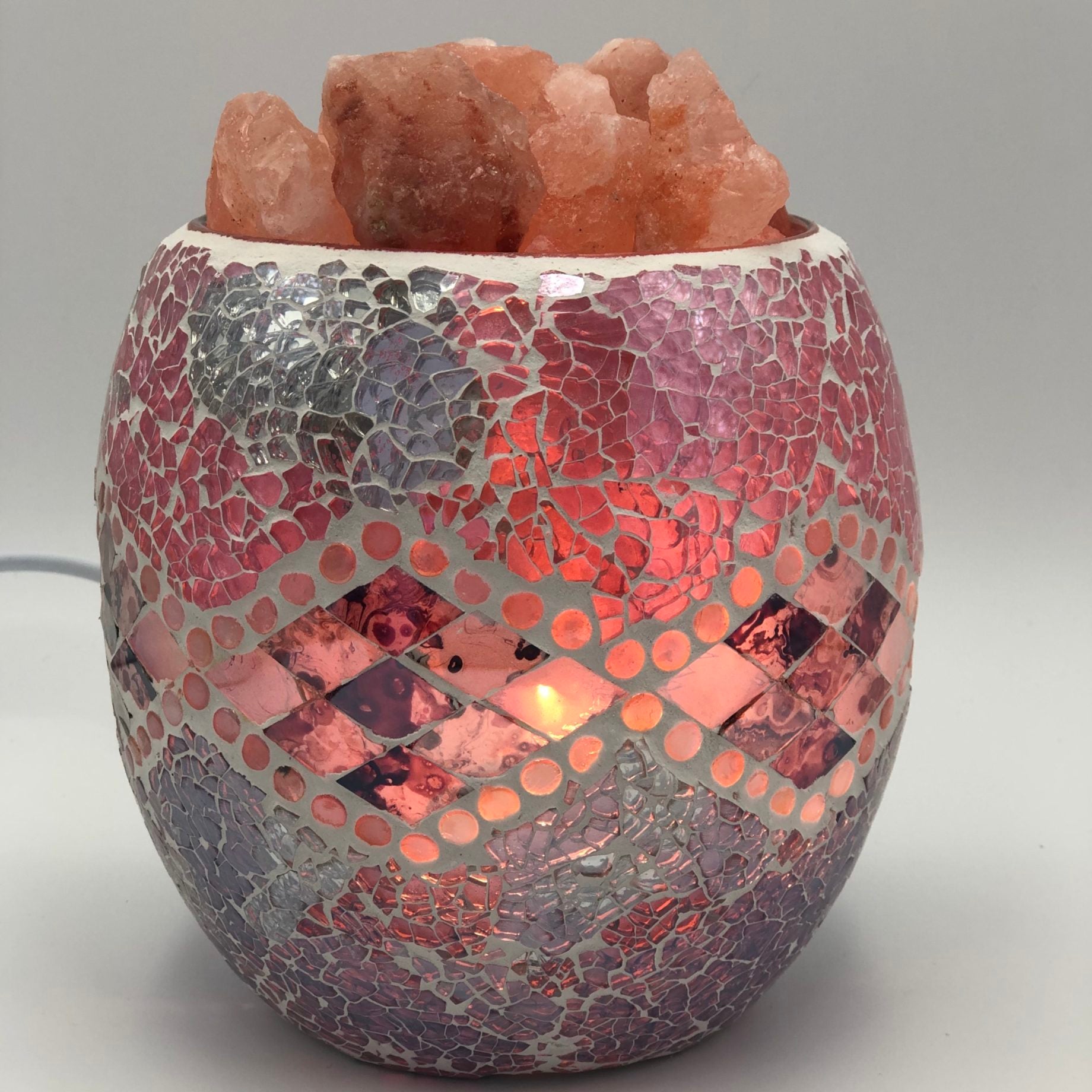 Pink Aztec Glass Mosaic Vase Bowl Himalayan Salt Lamp Natural