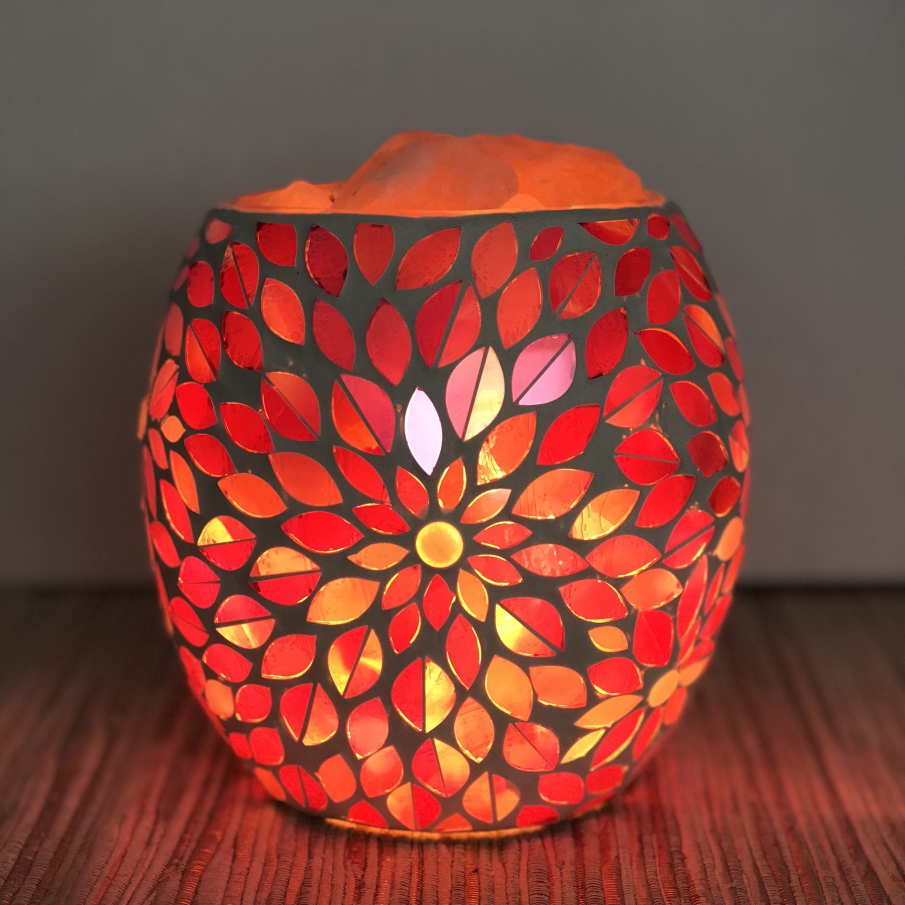 Pink Flower Glass Mosaic Vase Bowl Himalayan  Salt Lamp Natural