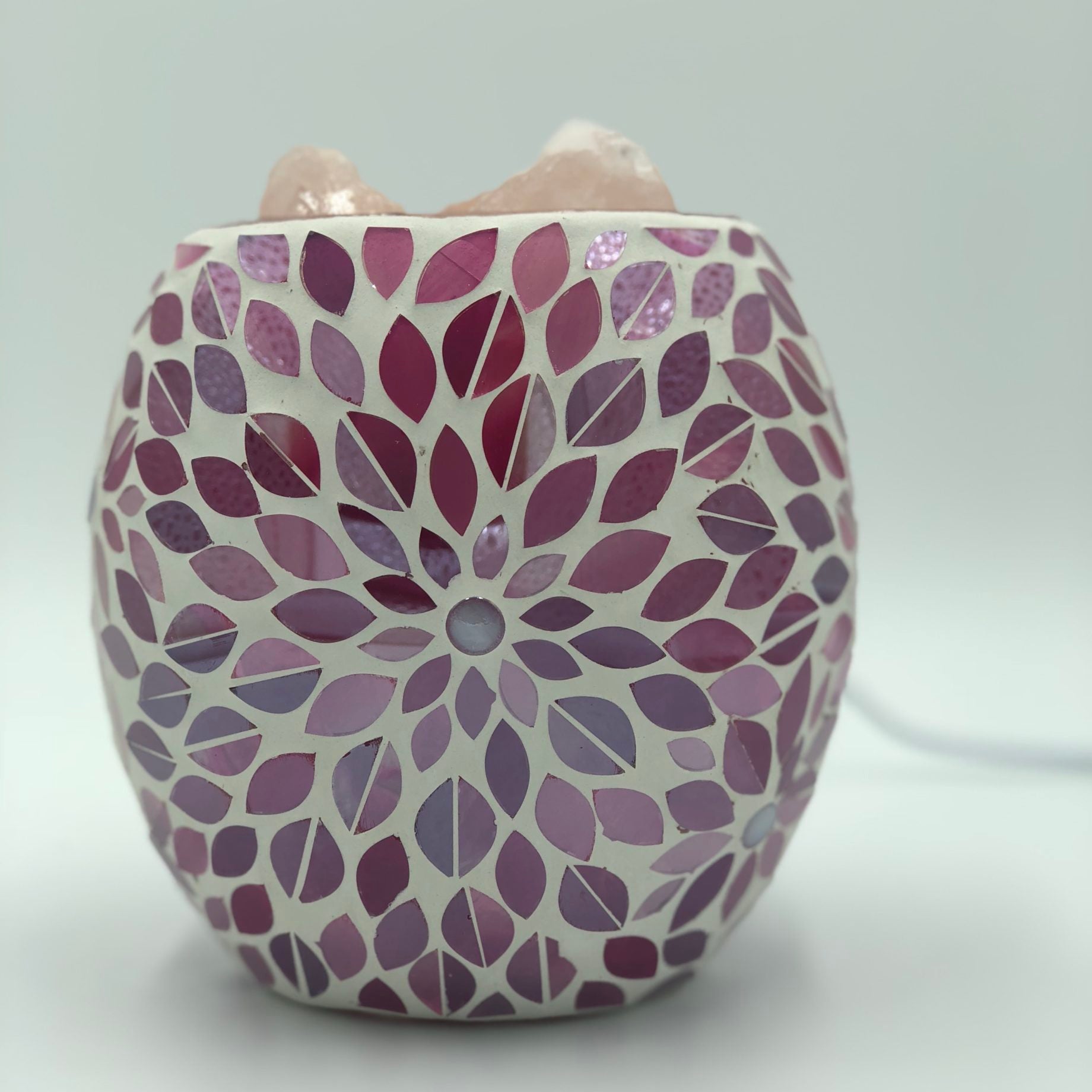 Pink Flower Glass Mosaic Vase Bowl Himalayan  Salt Lamp Natural