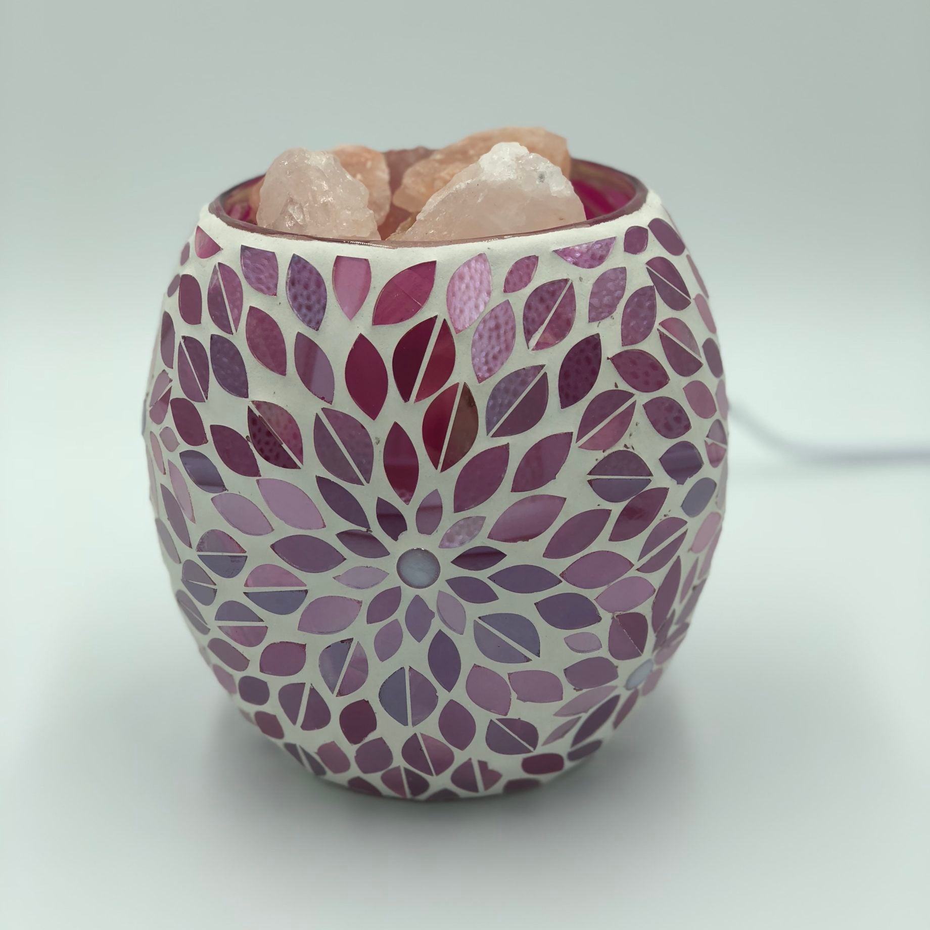 Pink Flower Glass Mosaic Vase Bowl Himalayan  Salt Lamp Natural