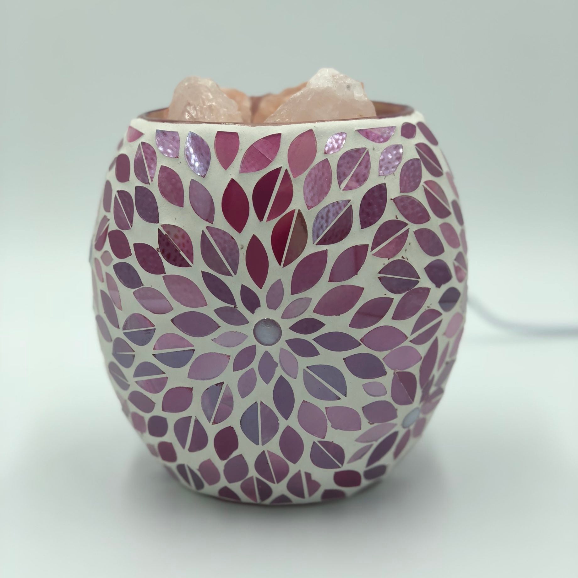 Pink Flower Glass Mosaic Vase Bowl Himalayan  Salt Lamp Natural