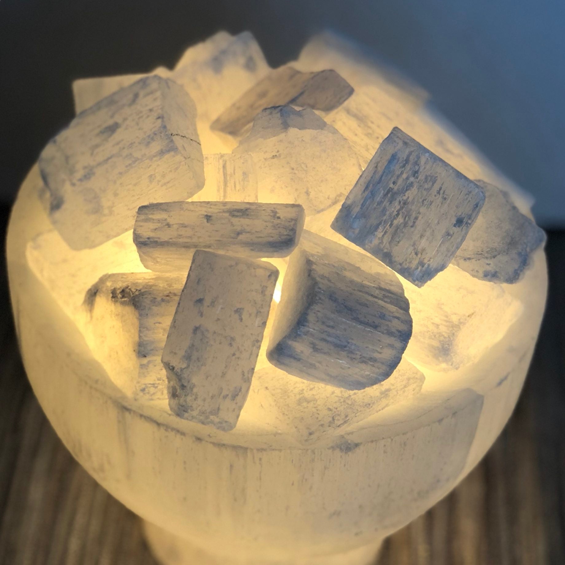Selenite Firebowl Lamp Chunks Rocks Natural Raw Crystal
