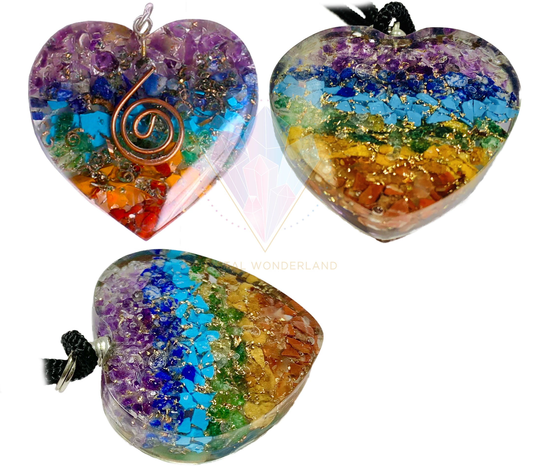 7 Chakras Necklace Orgonite Pendant Heart Shape Small