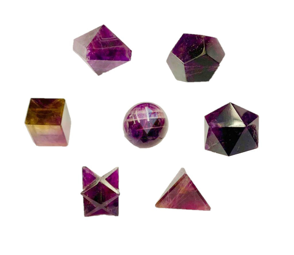 Amethyst Sacred Geometry Set Platonic Solid 7 Pieces