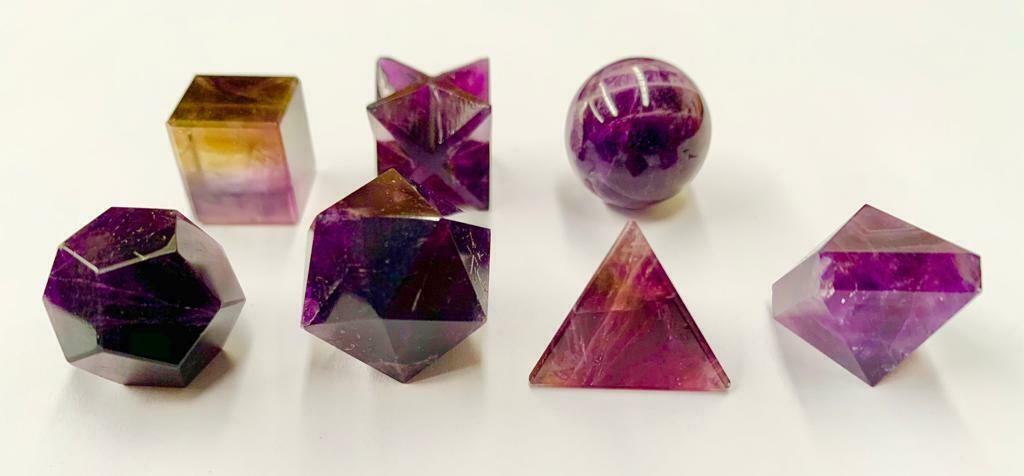 Amethyst Sacred Geometry Set Platonic Solid 7 Pieces
