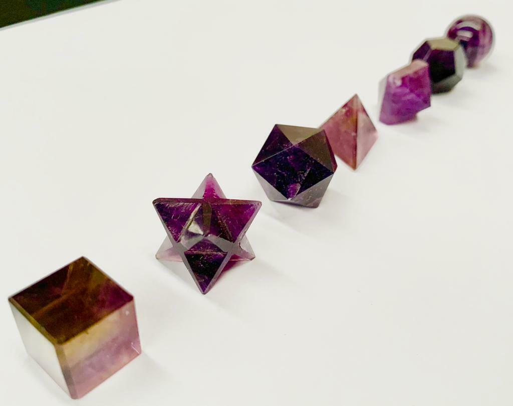 Amethyst Sacred Geometry Set Platonic Solid 7 Pieces