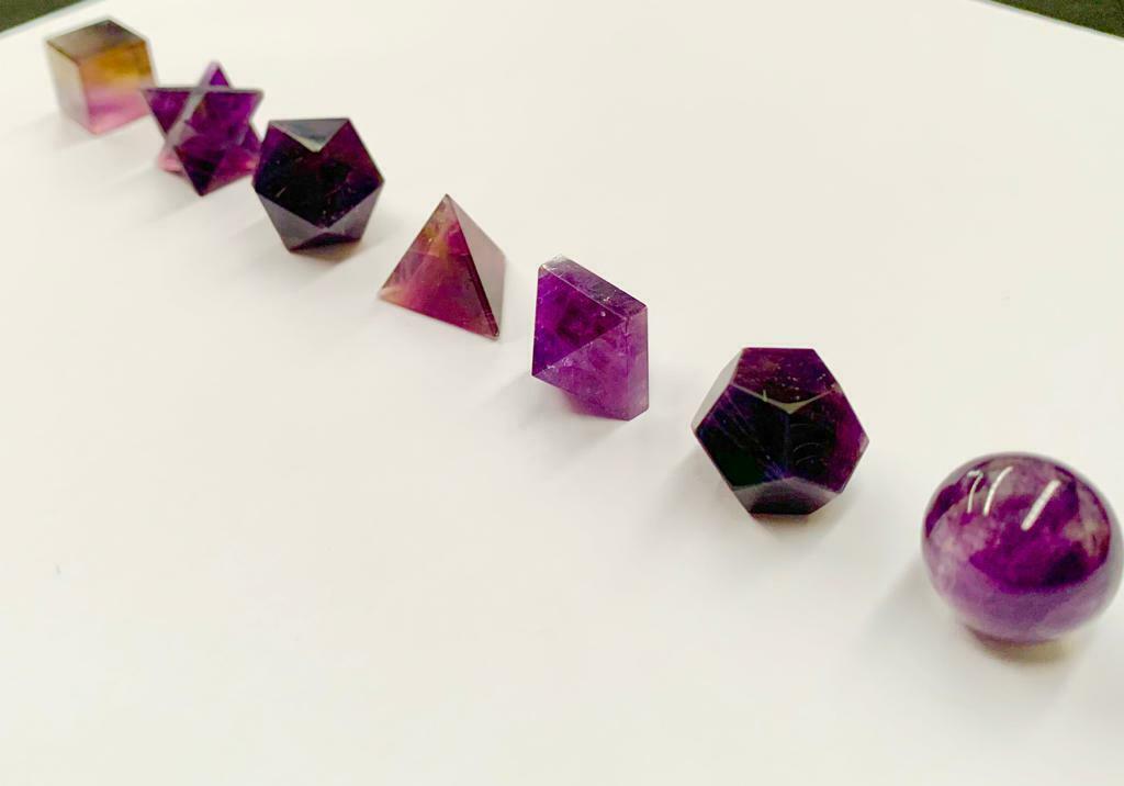 Amethyst Sacred Geometry Set Platonic Solid 7 Pieces
