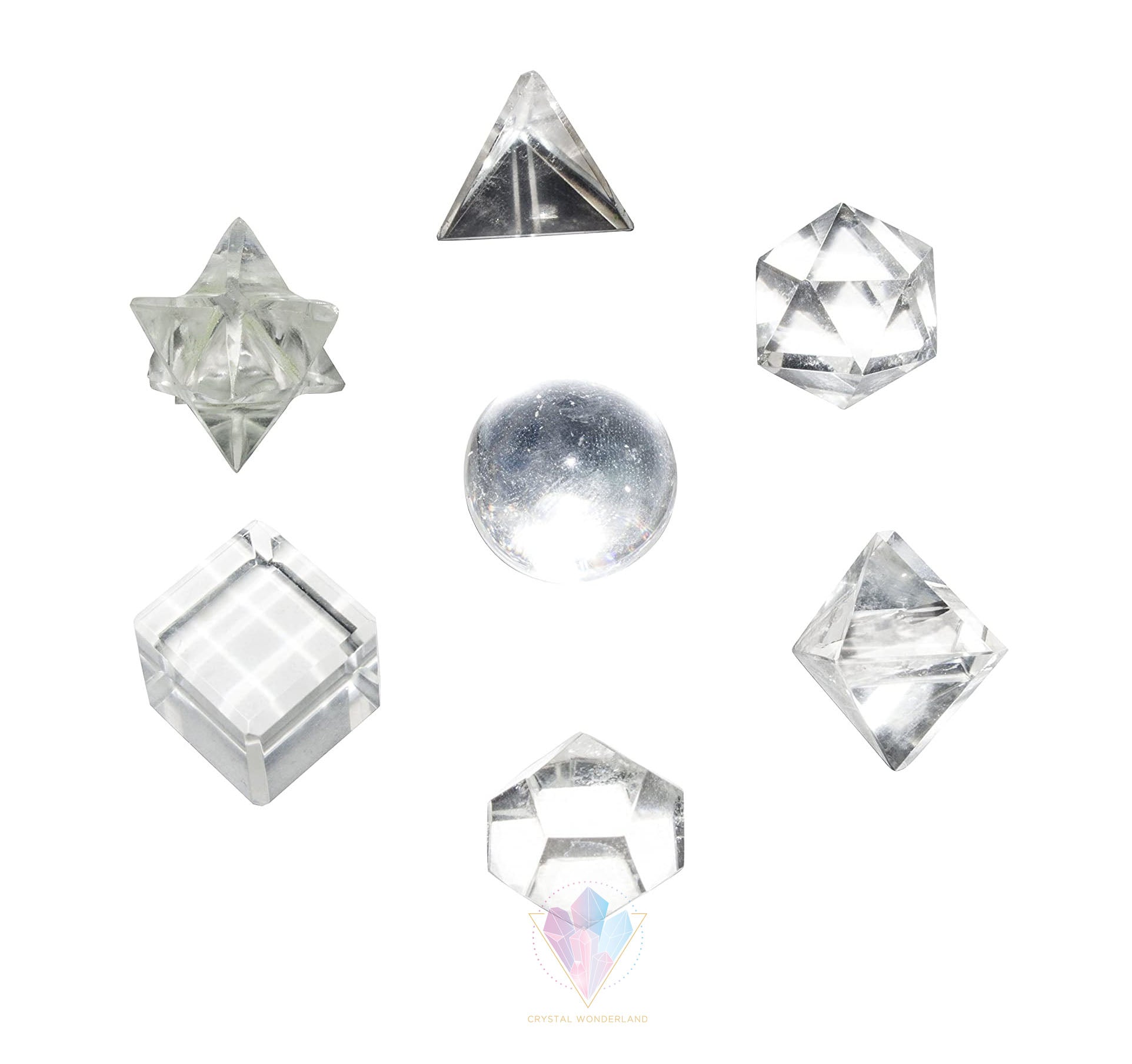 Clear Quartz Sacred Geometry Set Platonic Solid 7 Pieces