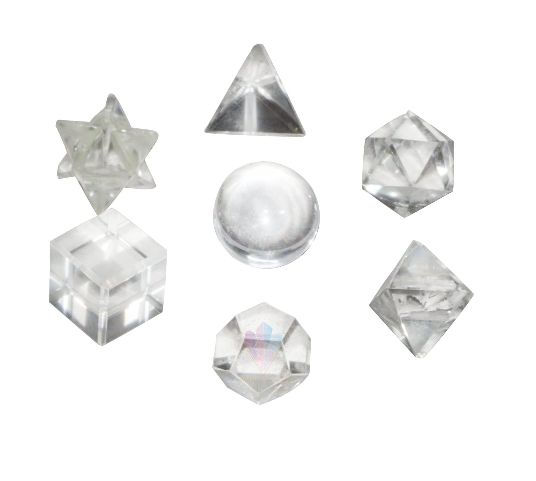 Clear Quartz Sacred Geometry Set Platonic Solid 7 Pieces