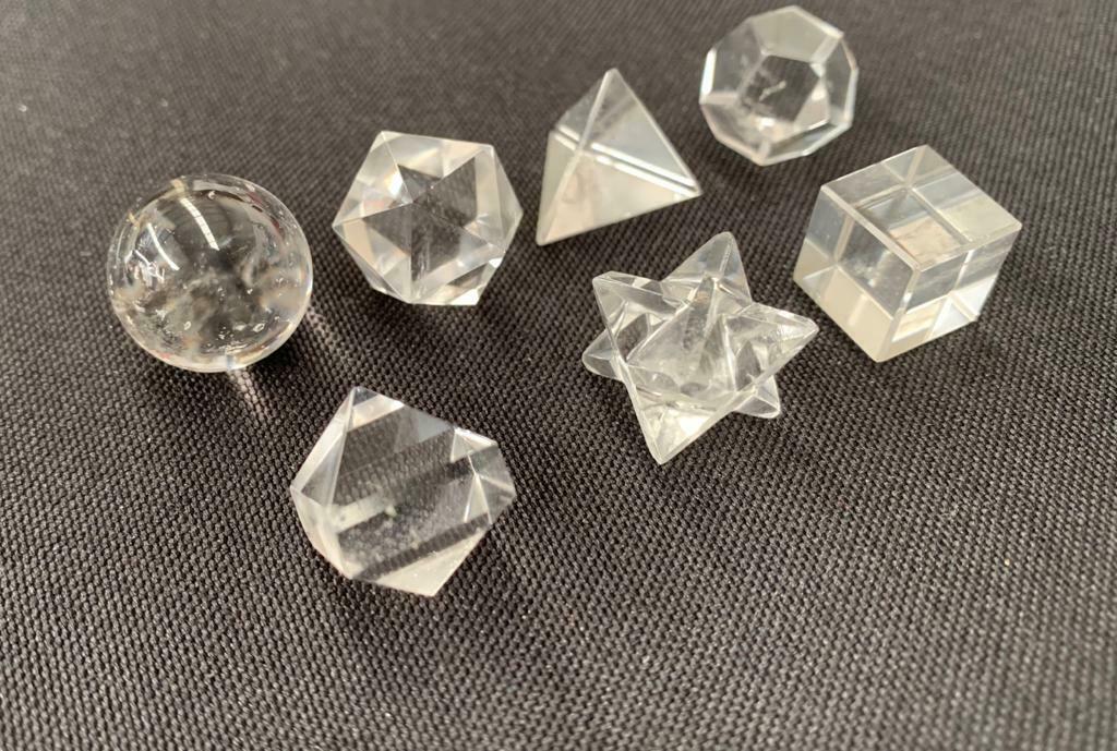 Clear Quartz Sacred Geometry Set Platonic Solid 7 Pieces