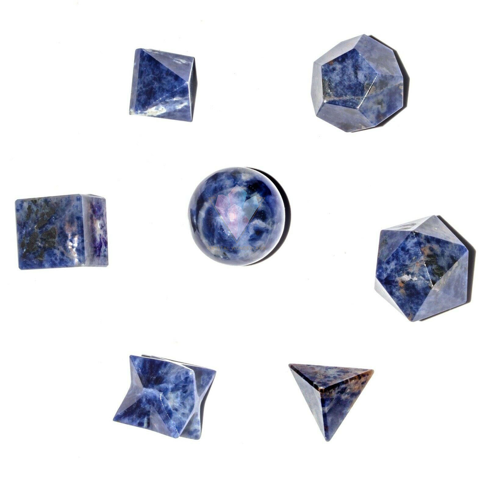 Sodalite Sacred Geometry Set Platonic Solid 7 Pieces