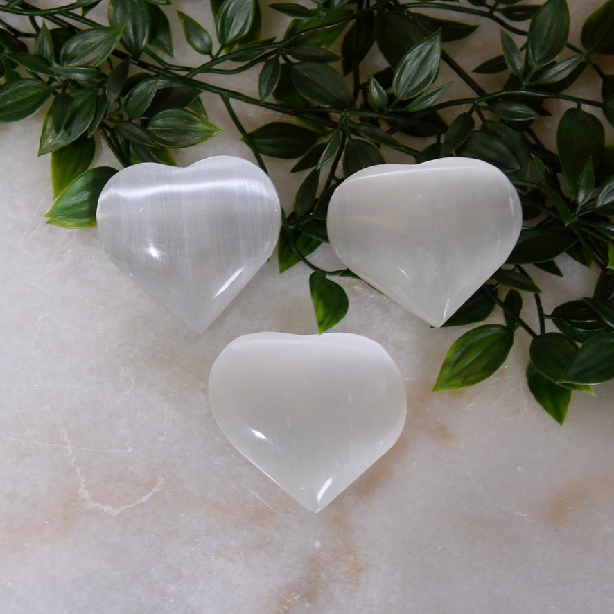 Selenite Heart Crystal Palm Stone 8cm