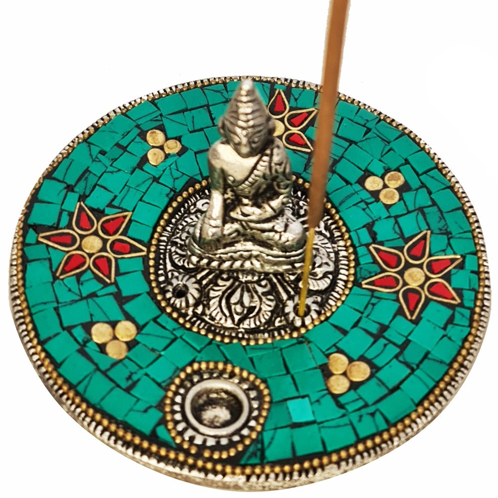Aluminium Stick / Cone Incense Burner - Buddha 10cm Green