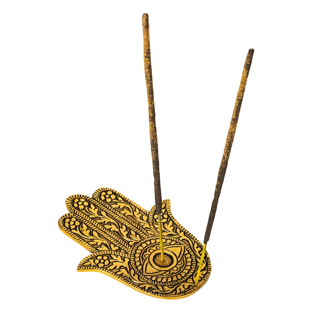 Aluminium Stick / Cone Incense Burner - Hamsa Hand Gold 10cm x 12.5cm