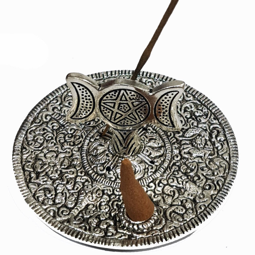Aluminium  Stick / Cone Incense Burner - Triple Moon
