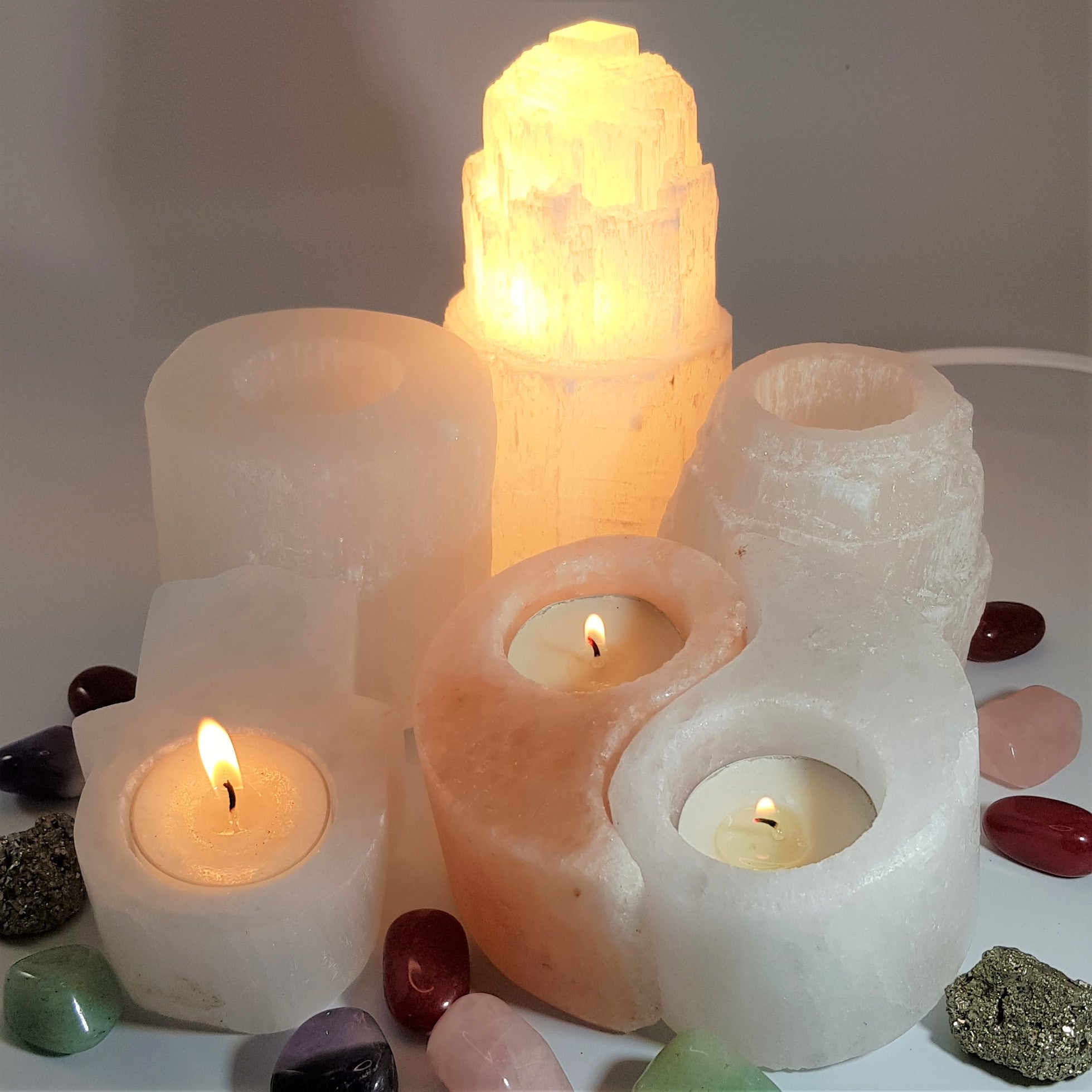 Round Selenite Tealight Candle Holder 10cm