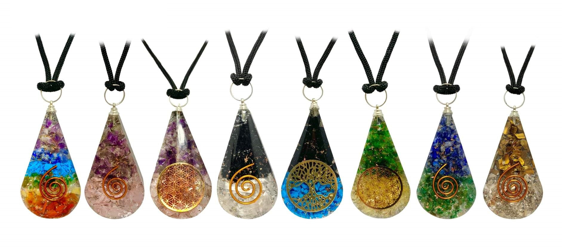 7 Chakras Copper Coil Tear Drop Orgonite Pendant