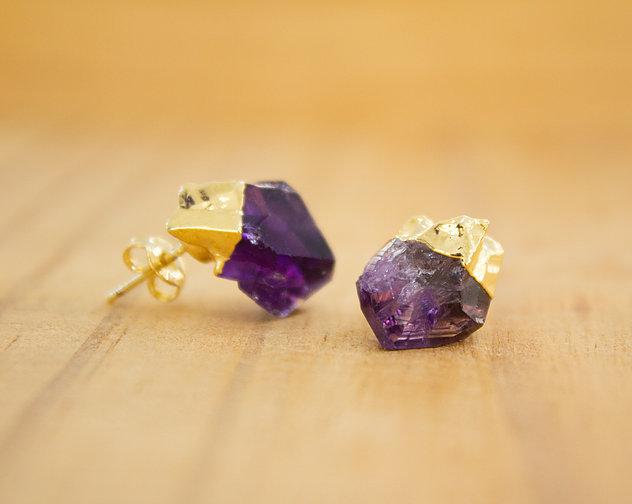 Amethyst Point Earring Studs Gold