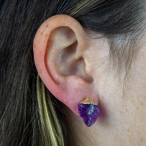 Amethyst Point Earring Studs Gold