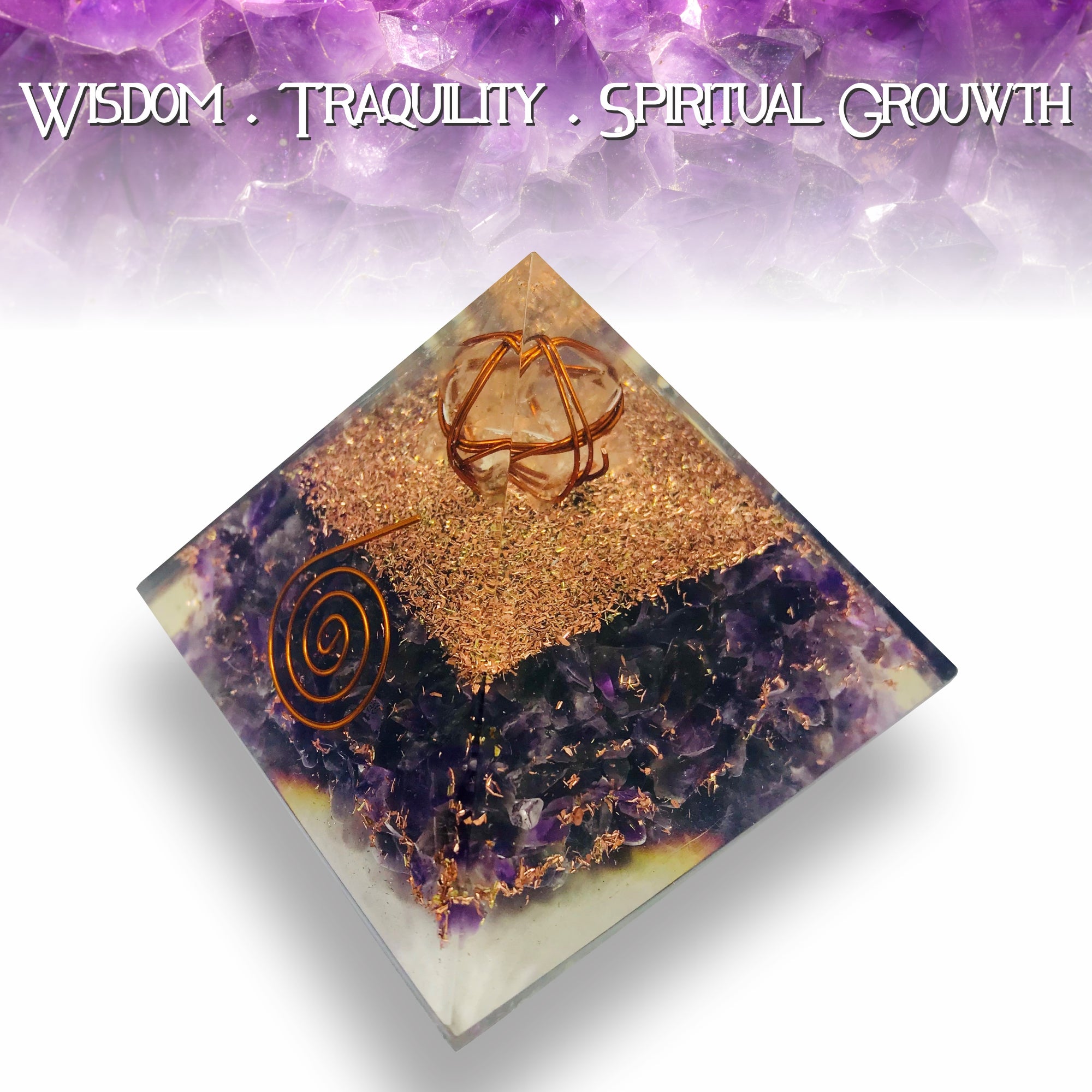 Amethyst Clear Quartz Orgonite Merkabah Pyramid