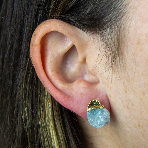 Aquamarine Point Earring Studs Gold