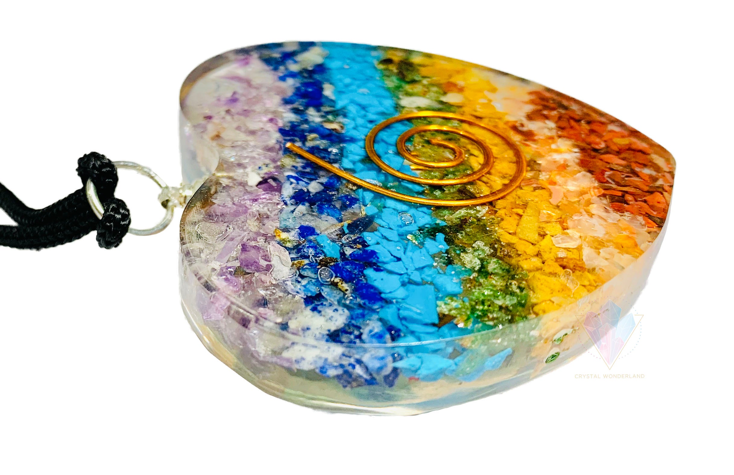 7 Chakras Necklace Orgonite Pendant Heart Shape Dual Copper Coil Big