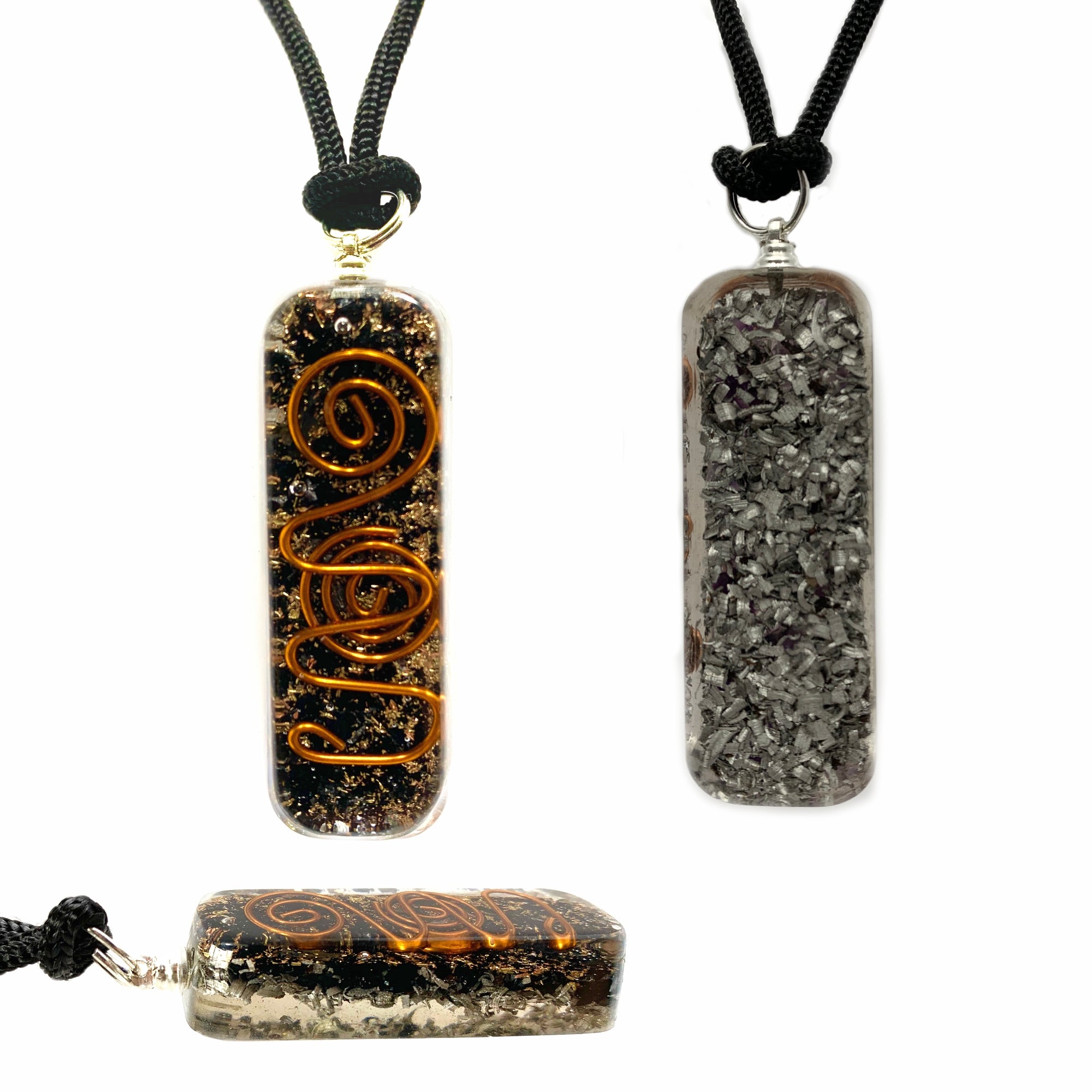 Black Tourmaline Orgonite Necklace Pendant Adjustable Cord